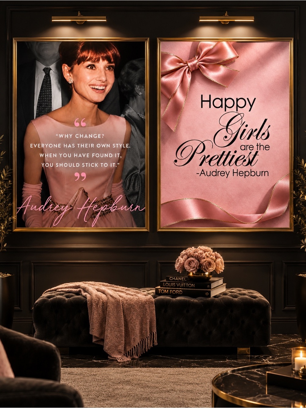 Happy Girls Are the Prettiest™ Set of 2 Audrey Hepburn Quote Fashion Wall Art